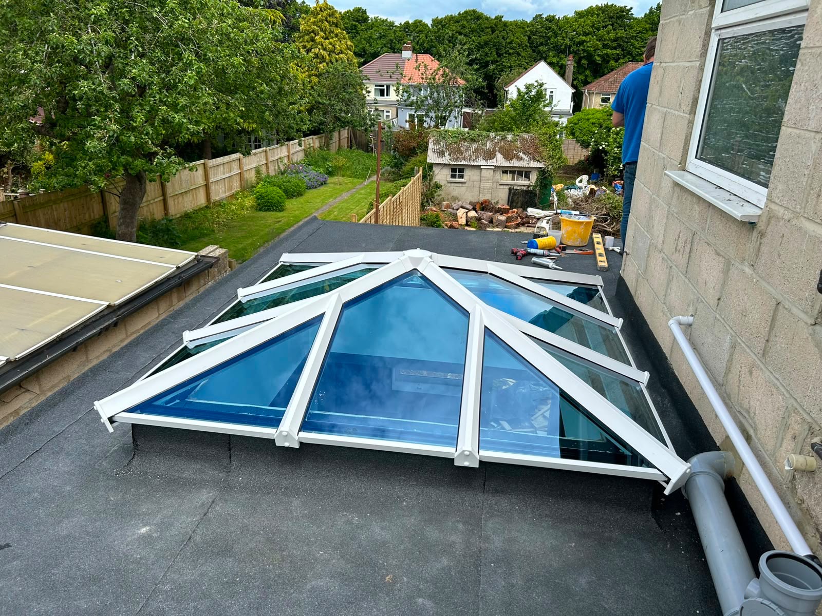 Installed glass roof lantern on an extension by DR Smith Building, Wiltshire.